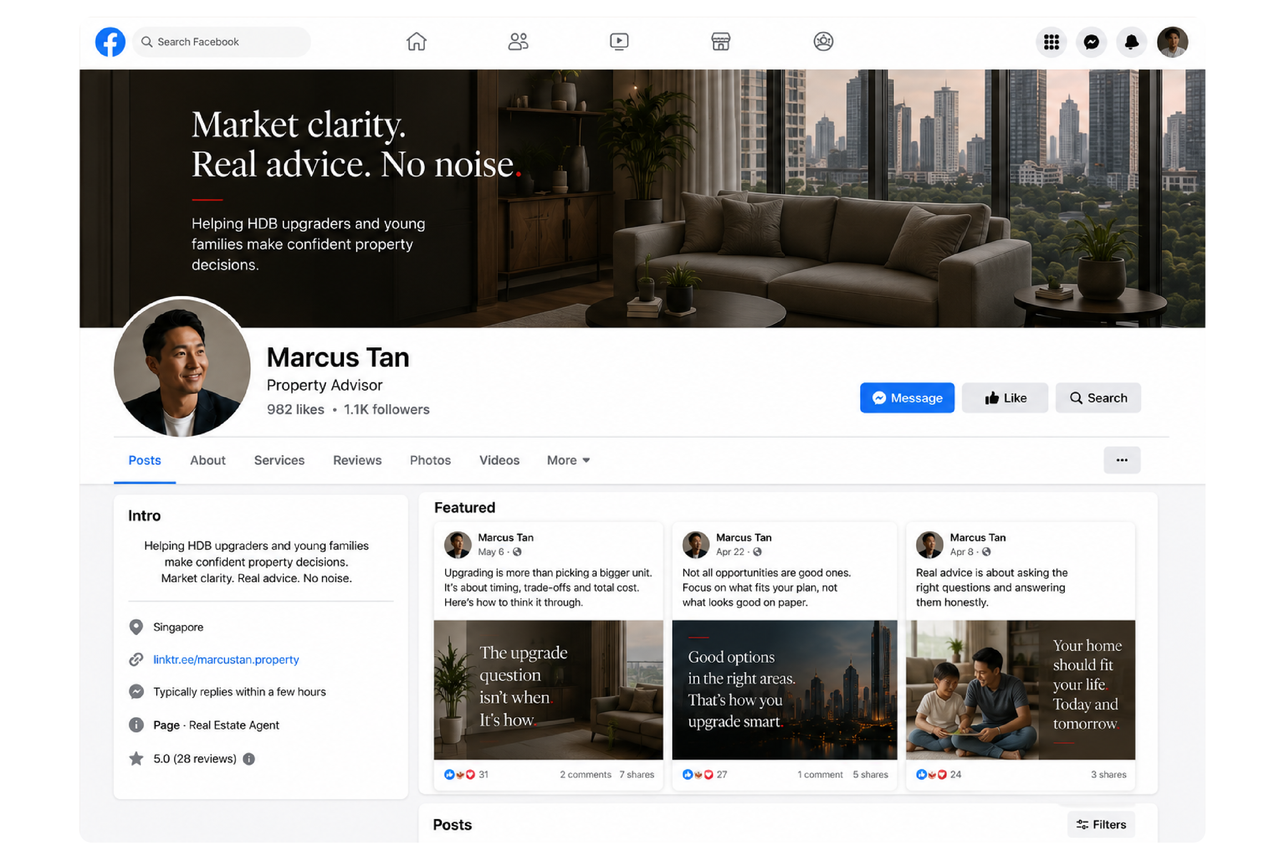 Marcus Tan Facebook page visual direction treatment