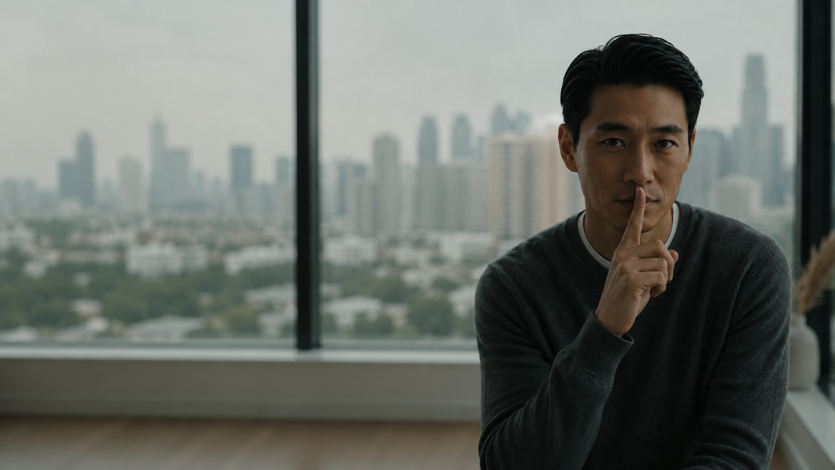 A property professional in front of a city window
